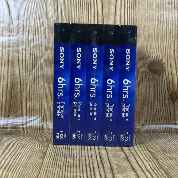 Sony Premium T-120 6 Hrs Blank VHS VCR Tapes  5 Pack Sealed And New‎ Tapes - Picture 1 of 7